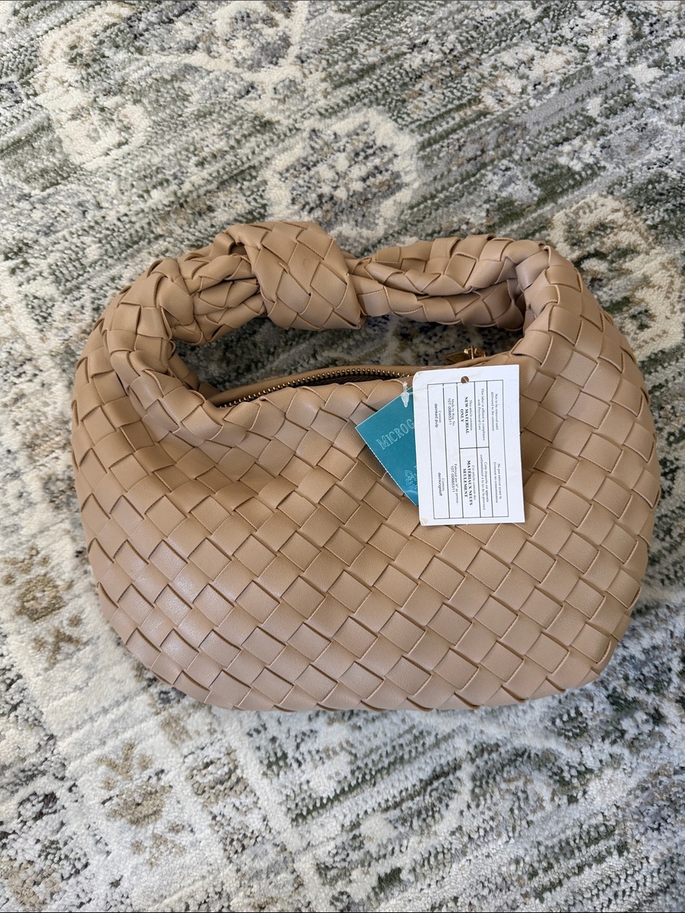 Woven Knot-Handle Women's Bag in Beige